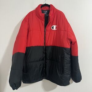 Champion Stadium Puffer Jacket Size 2XL Red and Black Athletic Ski Streetwear